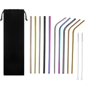 12 Pcs Stainless Steel Straws Set (Multi Color)