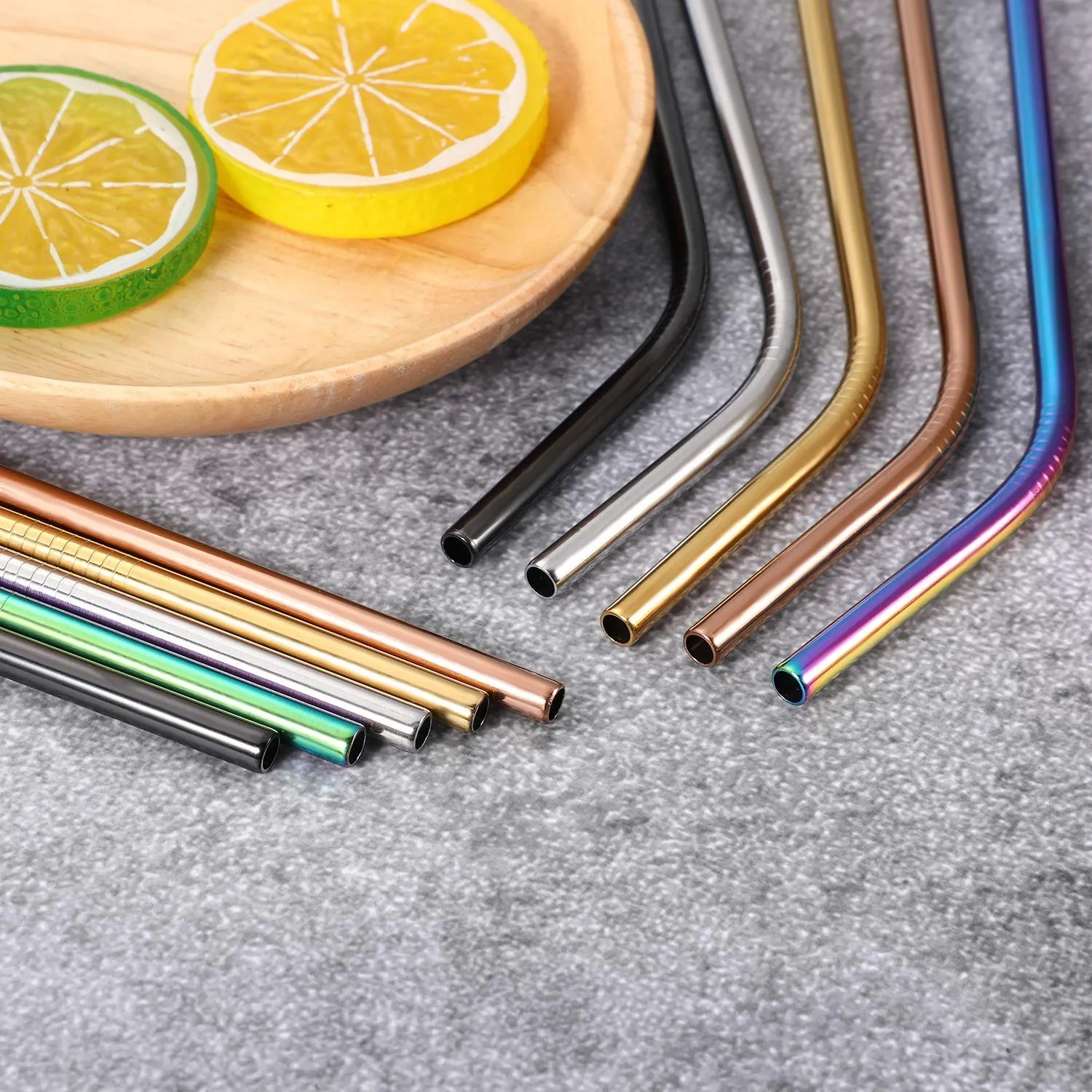 12 Pcs Stainless Steel Straws Set (Multi Color)