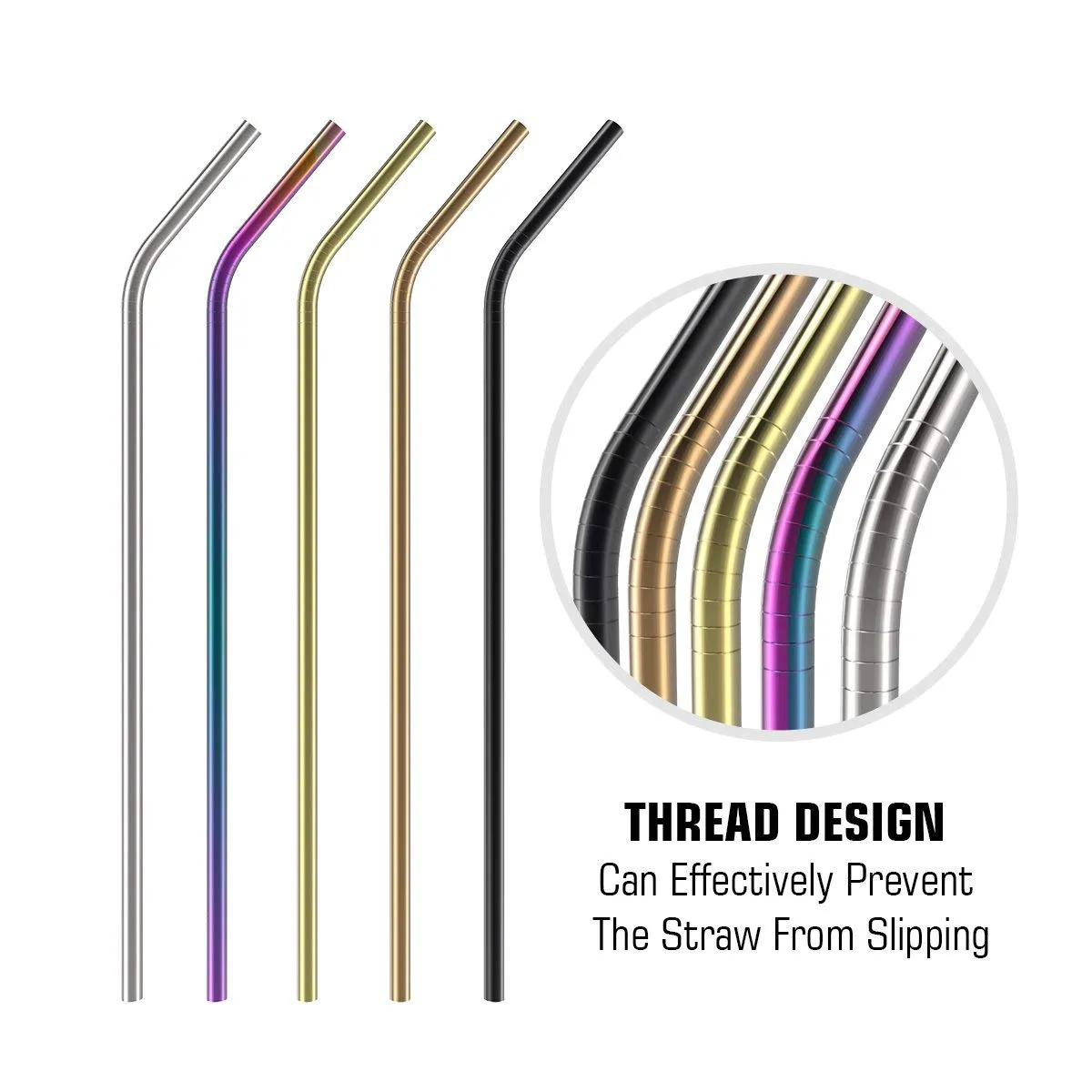 12 Pcs Stainless Steel Straws Set (Multi Color)