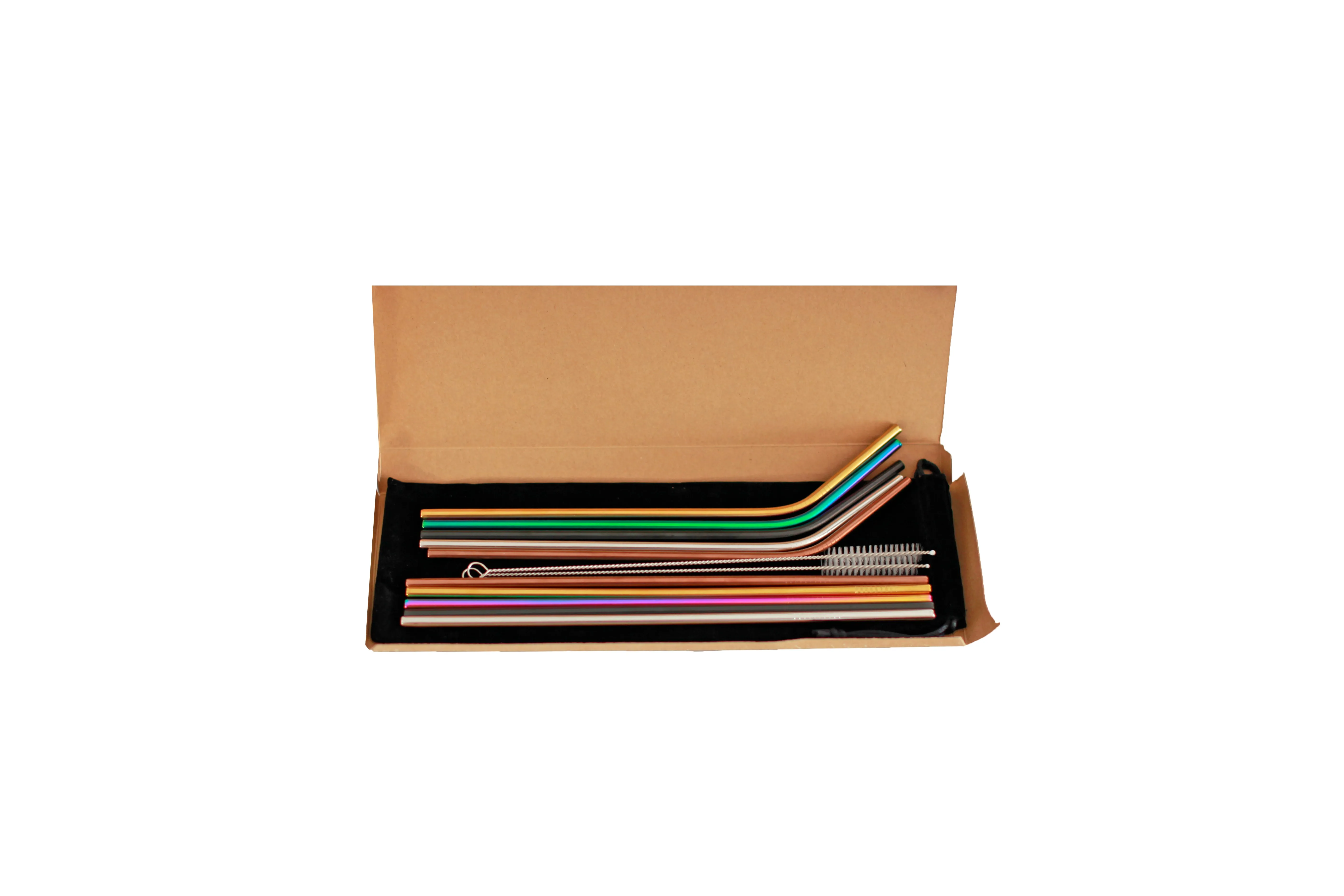 12 Pcs Stainless Steel Straws Set (Multi Color)