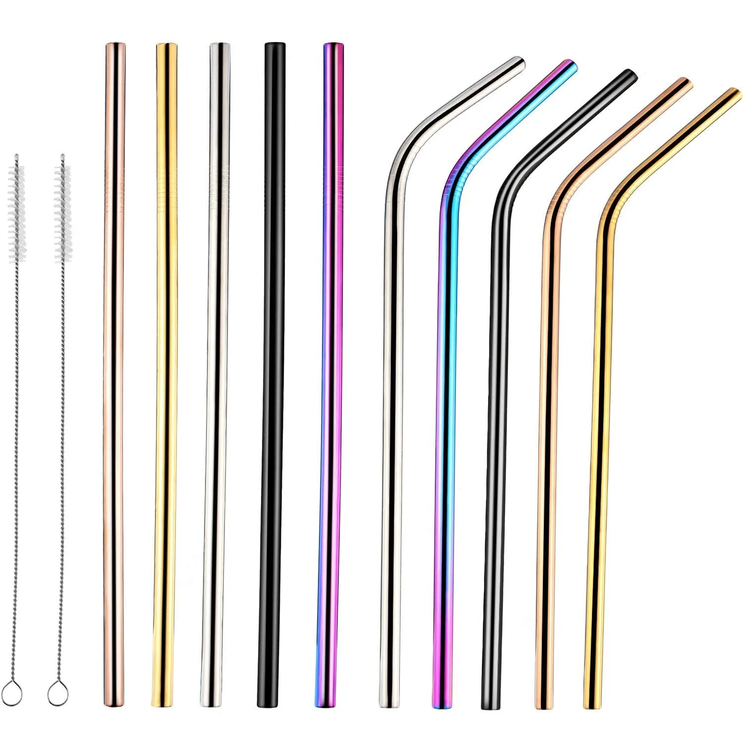 12 Pcs Stainless Steel Straws Set (Multi Color)