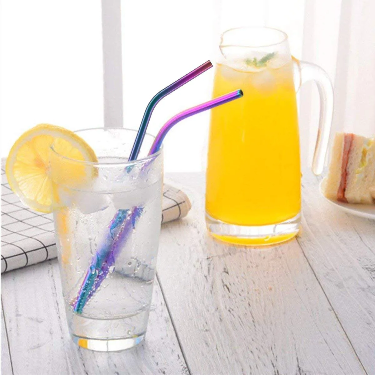 12 Pcs Stainless Steel Straws Set (Multi Color)