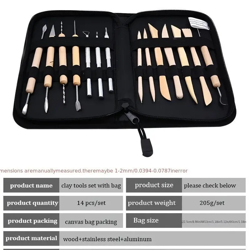 14pcs Carving Tool Leather Bag Package DIY Handmade Clay Heat Shrinkable Sheet Carving