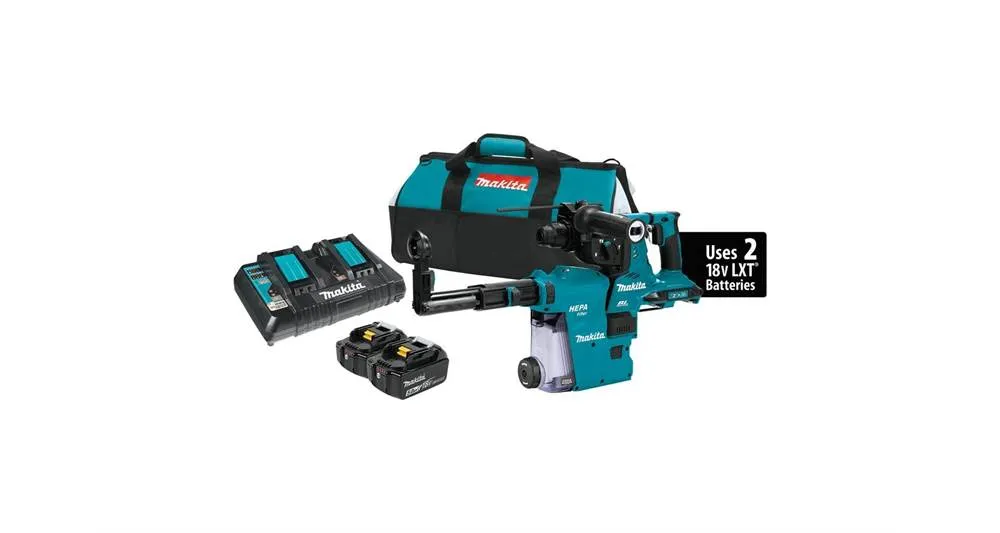 2020 Makita 18V X2 LXT® 36V Brushless 1-1/8" AVT® Rotary Hammer Kit w/ HEPA Dust Extractor (XRH08PTW)