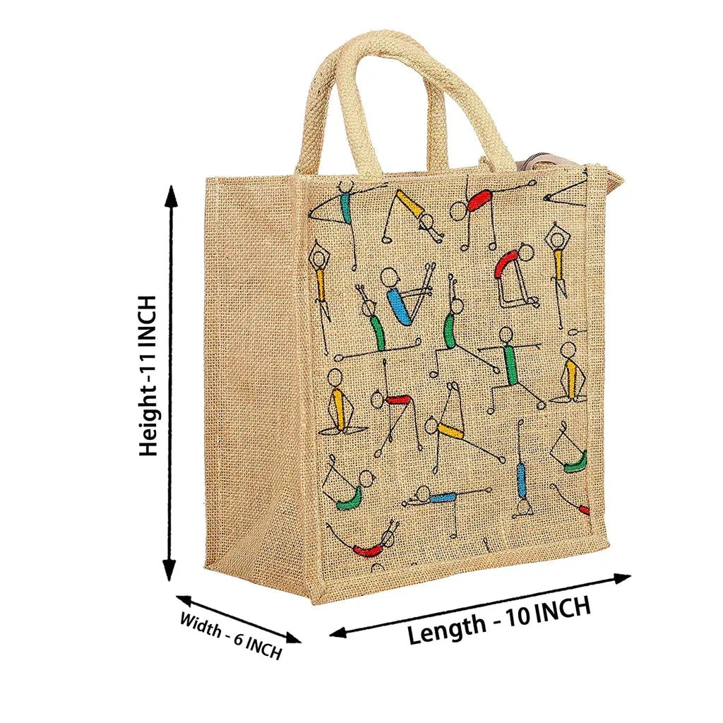 3120 Printed Eco-Friendly Jute Bag with Zip Closure, Jute Bags Women Grocery Shopping Bags with Handles for Outdoor Travel, Home Improvement (13Inch)