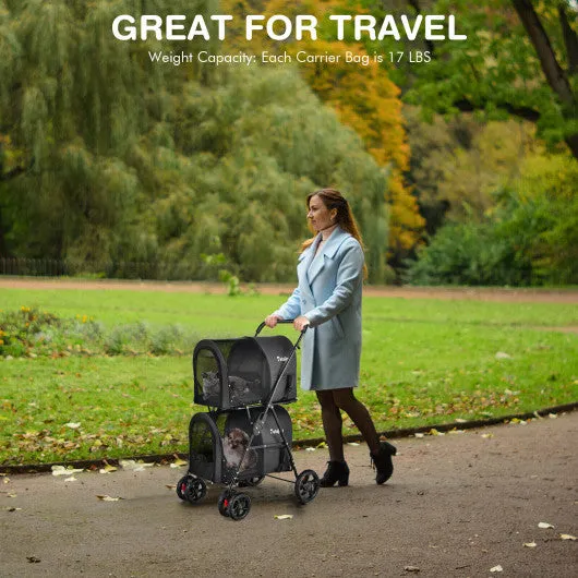 4-in-1 Double Pet Stroller with Detachable Carrier and Travel Carriage-Black