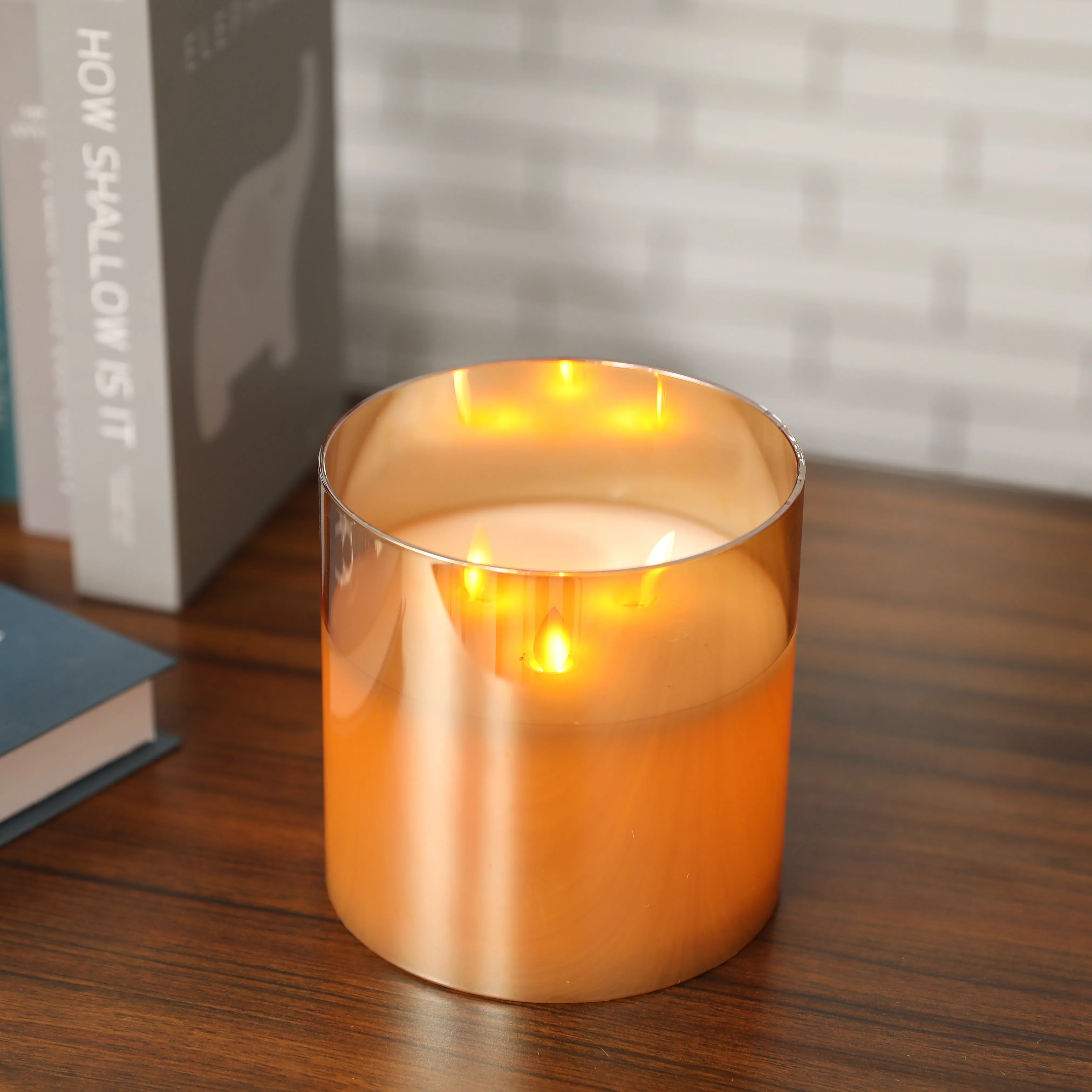 6''High 3-Wick Battery Operated  Glass Flameless Candles