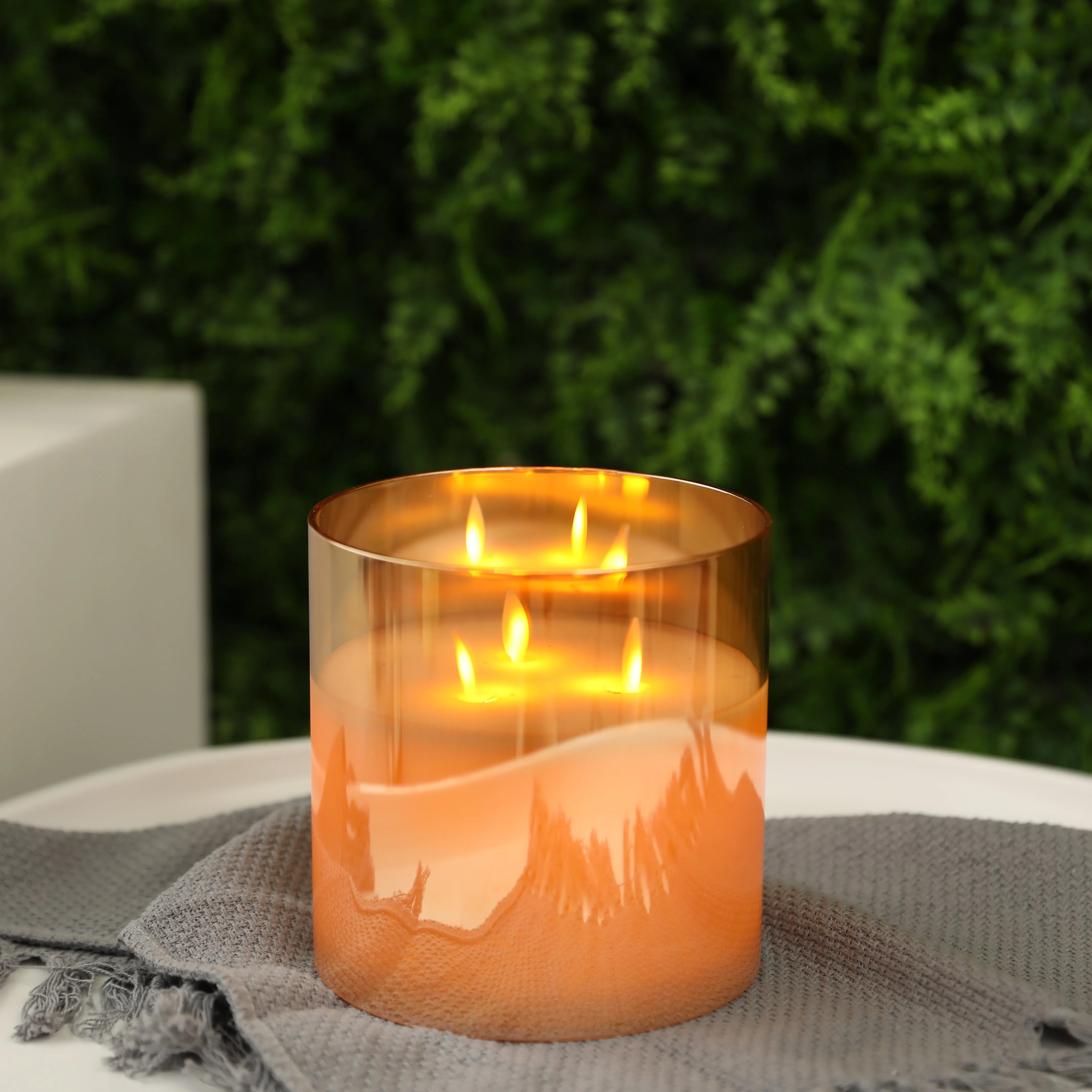 6''High 3-Wick Battery Operated  Glass Flameless Candles