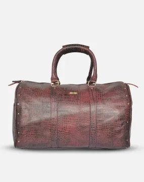 Alfred- Maroon Leather Croc Print Duffel - Luggage Bag