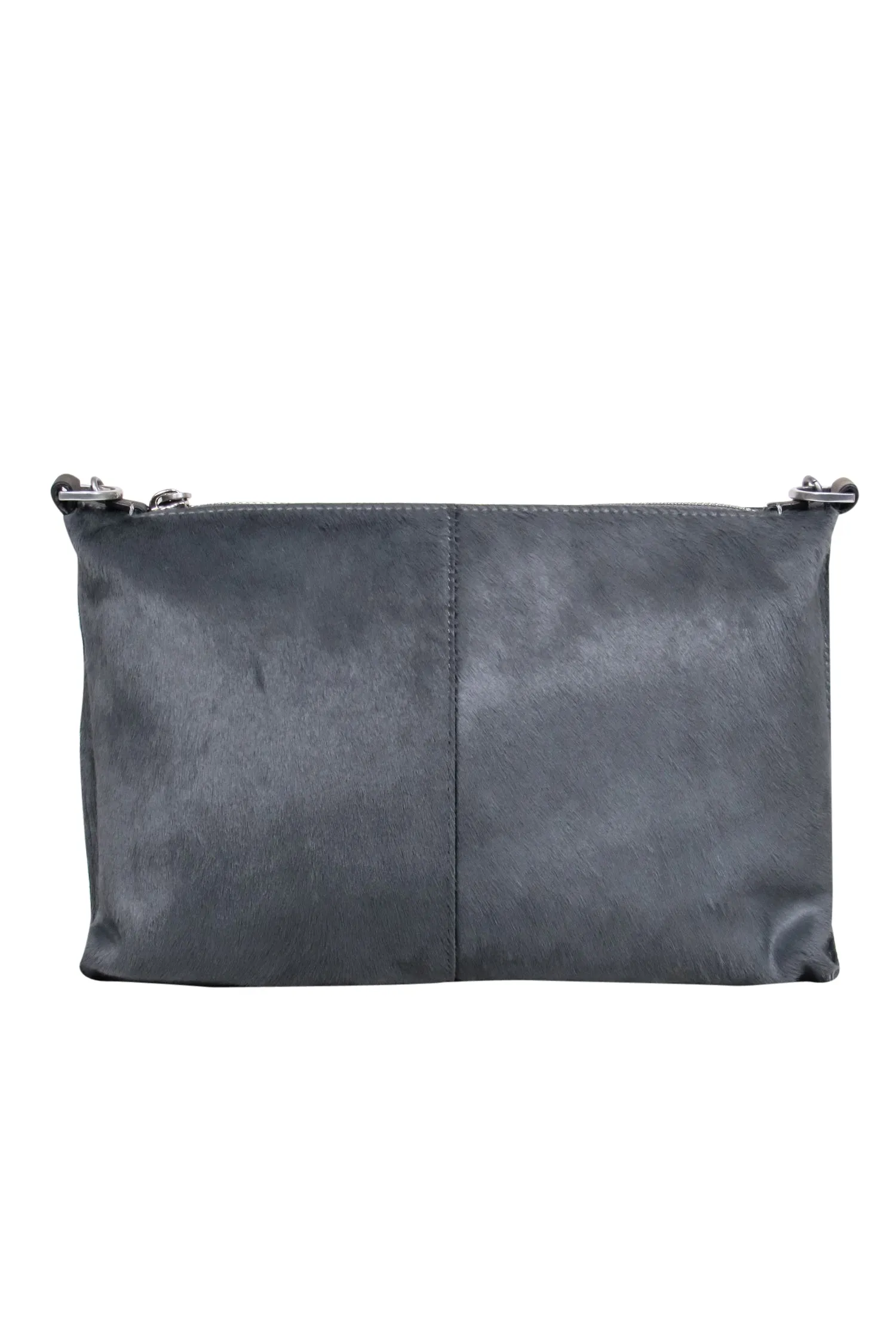 All Saints - Grey Calf Hair Shoulder Bag w/ Silver-Toned Chain & Leather Trim