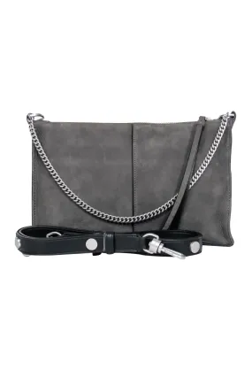 All Saints - Grey Calf Hair Shoulder Bag w/ Silver-Toned Chain & Leather Trim