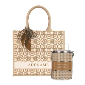 Annas Series - Sand Half Lining Jute Bag with Tiffin Carrier