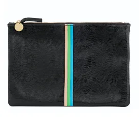 Black Lizard Stripe Flat Clutch