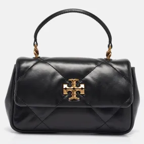 Black Quilted Leather Kira Top Handle Bag