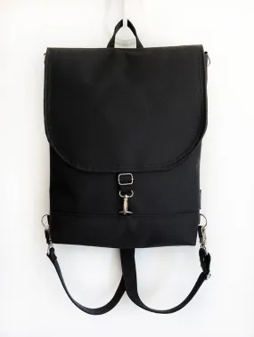 Black Vegan Minimalist Backpack with Flap Closing