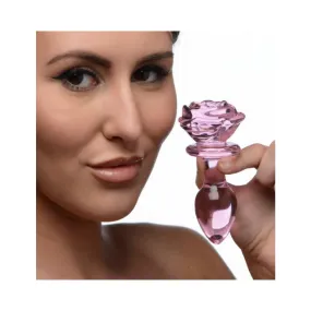 Booty Sparks Pink Rose Glass Anal Plug - Medium