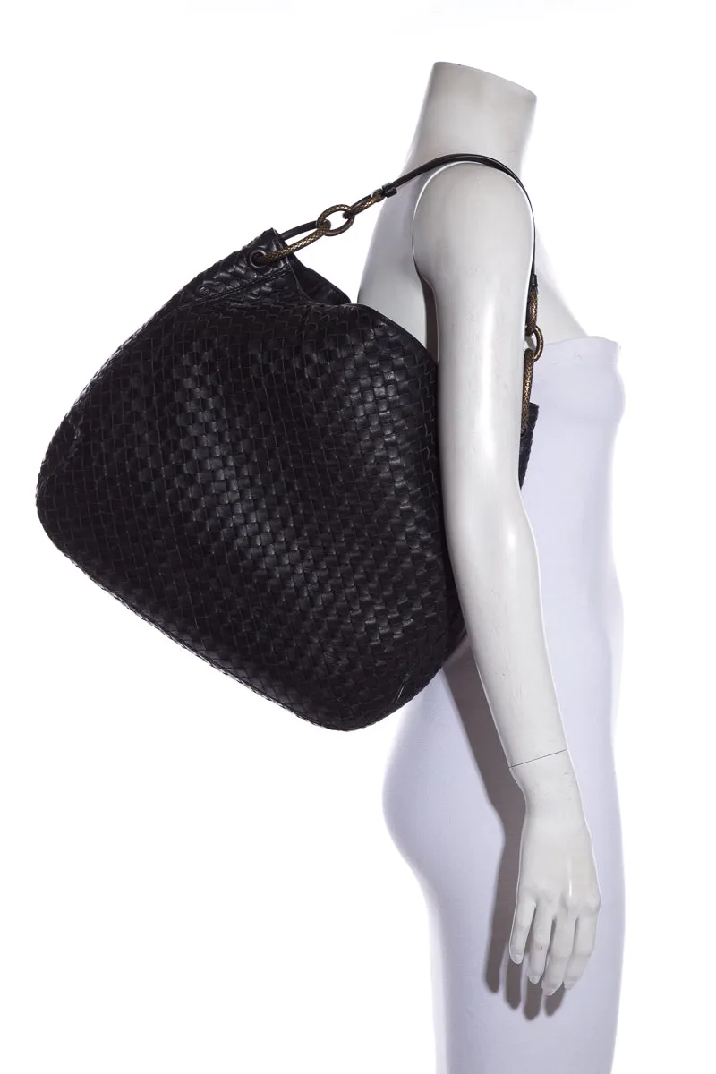 Bottega Veneta Black Large Intercciato Loop Hobo