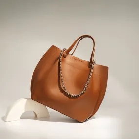 Brown Leather Tote Bag with Chain Strap