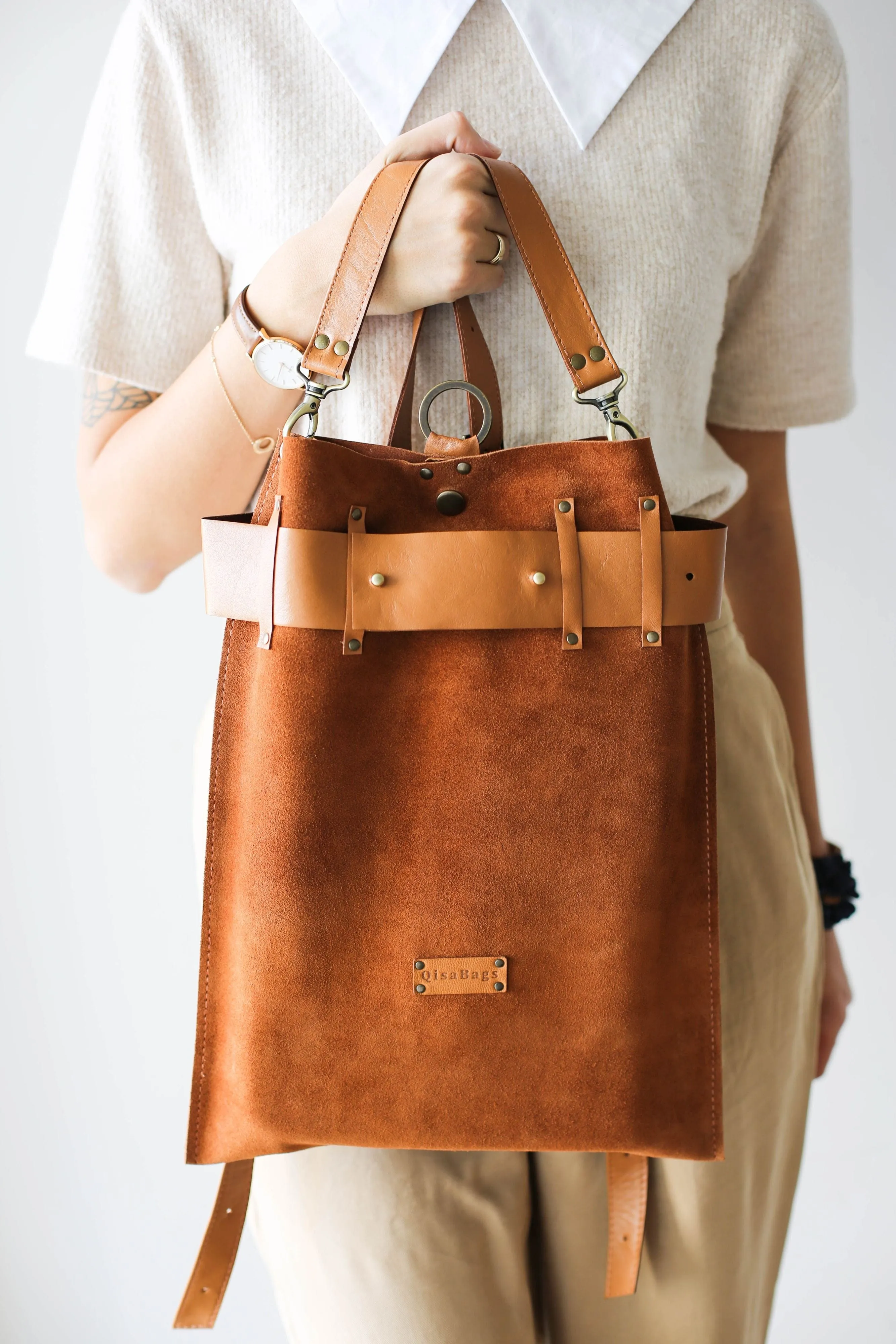 Brown Suede Backpack