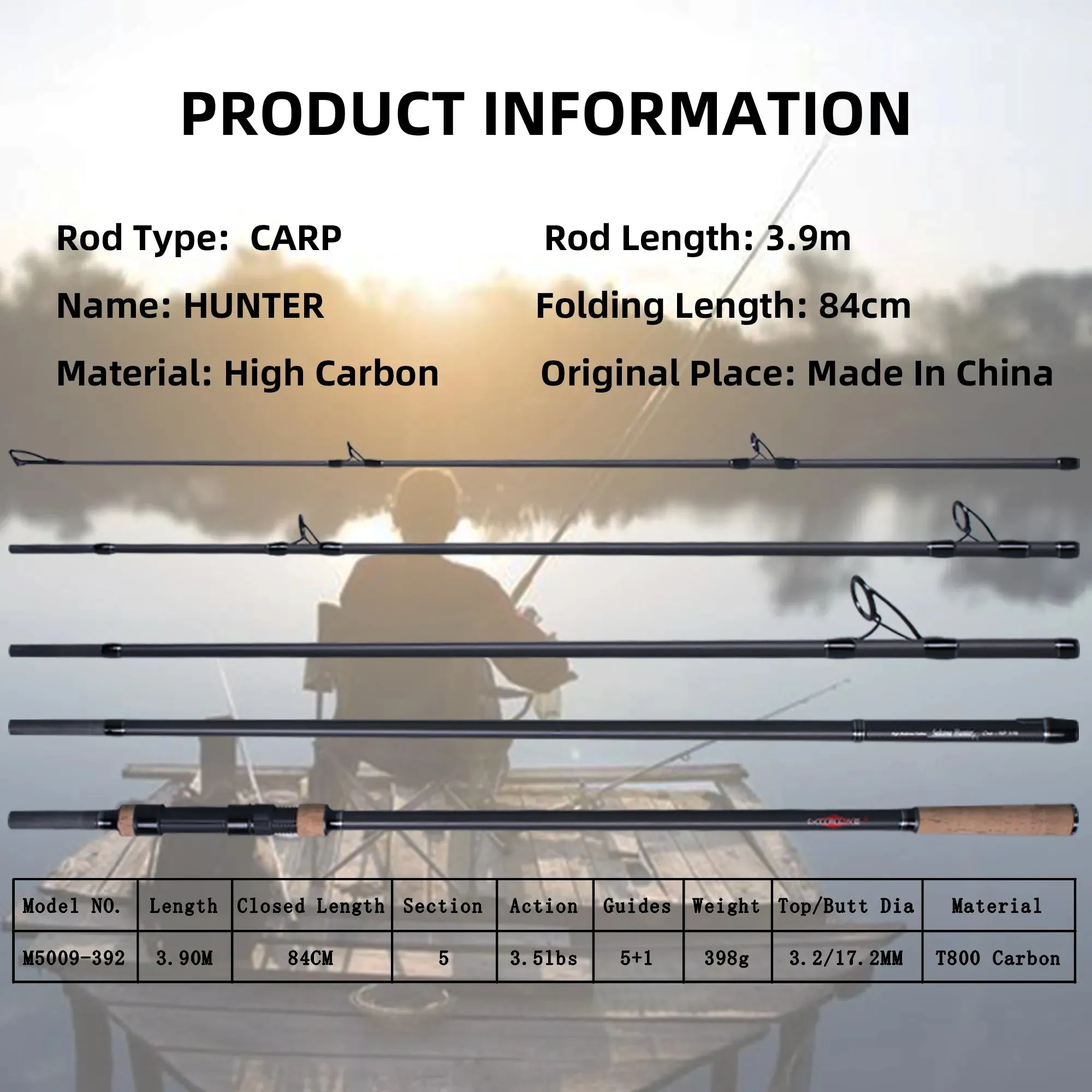 BUDEFO CARP Fishing Rod 3.6/3.9m High Carbon Hard Power 3.0/3.5/4.0lbs Surf Spinning Throwing Shot to About 150M