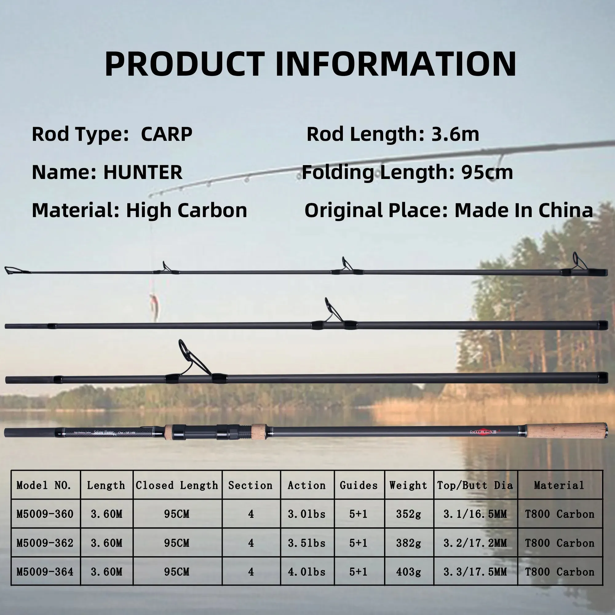 BUDEFO CARP Fishing Rod 3.6/3.9m High Carbon Hard Power 3.0/3.5/4.0lbs Surf Spinning Throwing Shot to About 150M