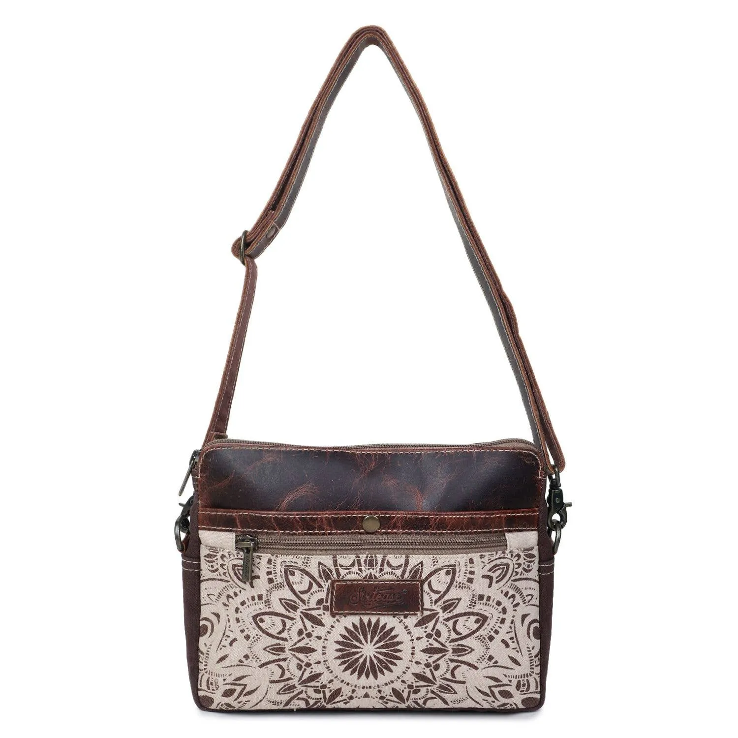 Canvas & Leather Women Crossbody Bag - Linen/Rose Ebony