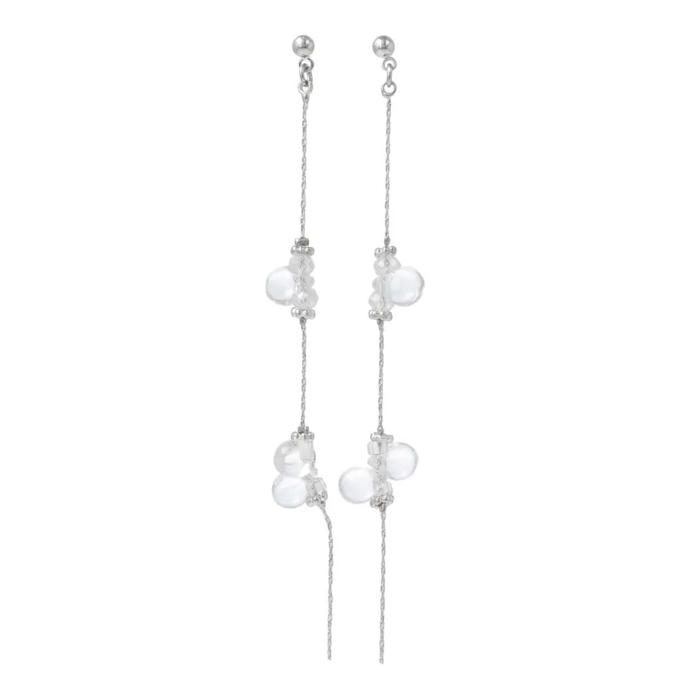 Clear Beaded Long Linear Earrings