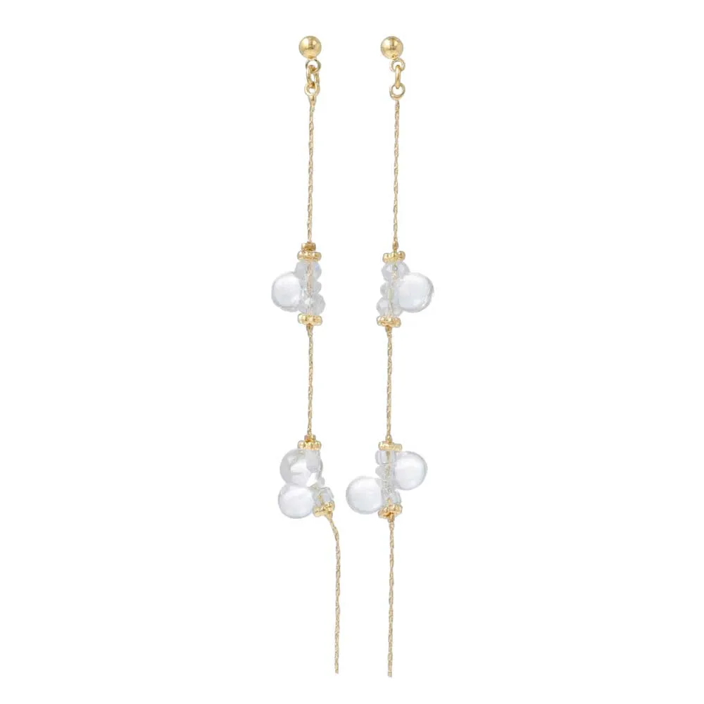 Clear Beaded Long Linear Earrings