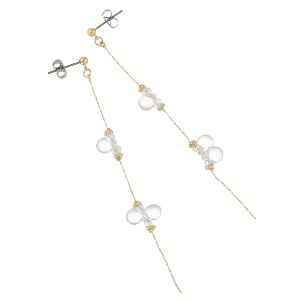 Clear Beaded Long Linear Earrings