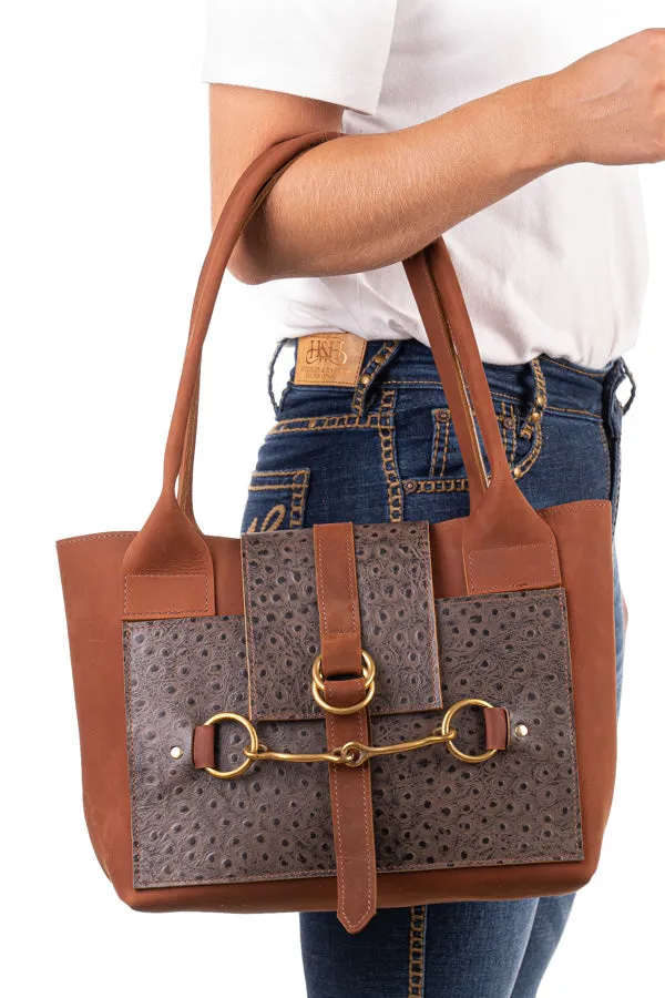 Cognac With Dark Ostrich Contrast Bit Bag SMALL