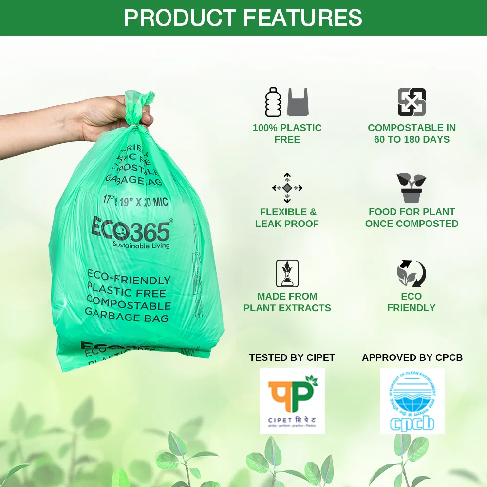 Compostable Garbage Bags - 17"x19" Small (Certified By Govt, Pack of 2-60pcs)