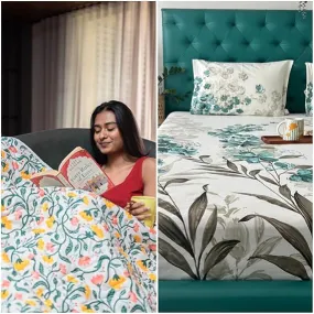 Cotton Bedsheet   AC Blanket Combo Pack - (Combo 27 - Kashmir  Majestic Aqua bedsheet)