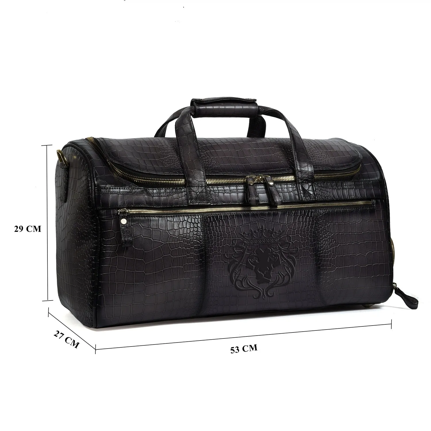 Croco Embossed Textured Grey Leather Duffle Bag