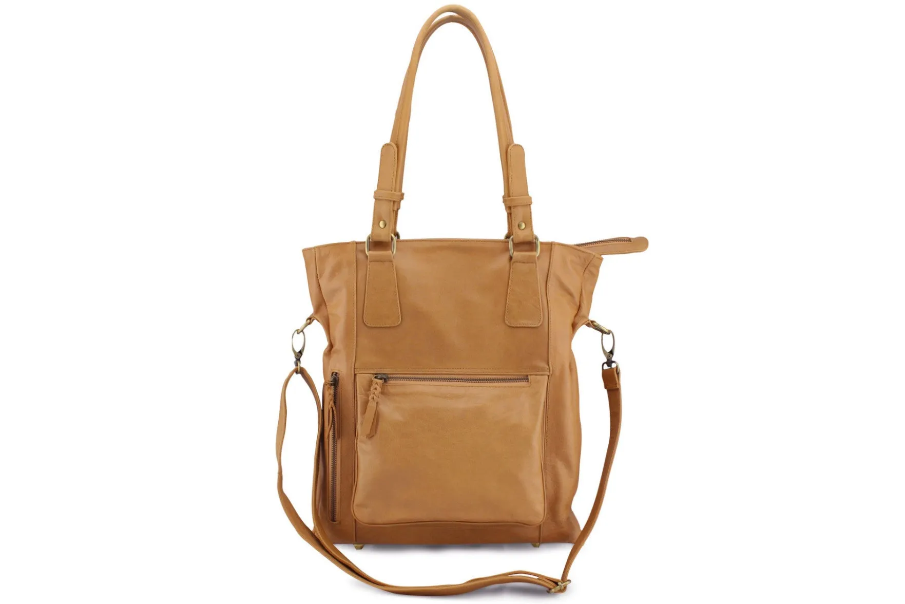 DANIELLE LEATHER HANDBAG IN TAN