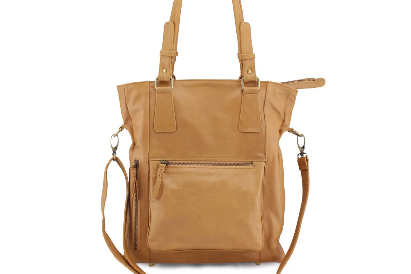 DANIELLE LEATHER HANDBAG IN TAN