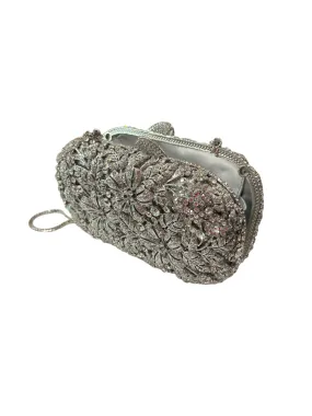 Dazzling Austrian Crystal Embellished Silver Metallic Clutch Vintage