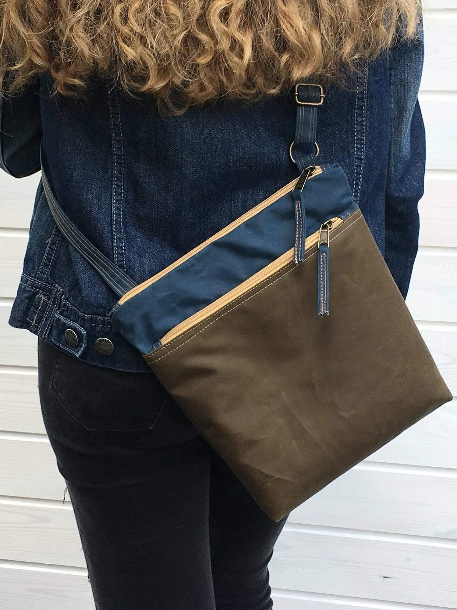 Denim Toffee Waxed Canvas Cross Body Bag | Aris Bags