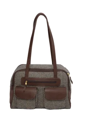 Dog Carrier - Winter - Cashmere Brown Checked Houndstooth Carrier