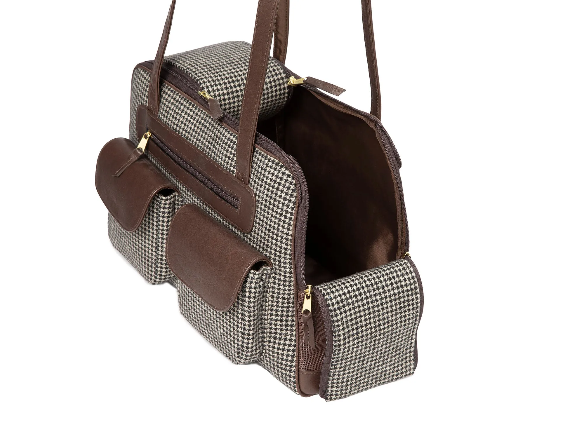 Dog Carrier - Winter - Cashmere Brown Checked Houndstooth Carrier