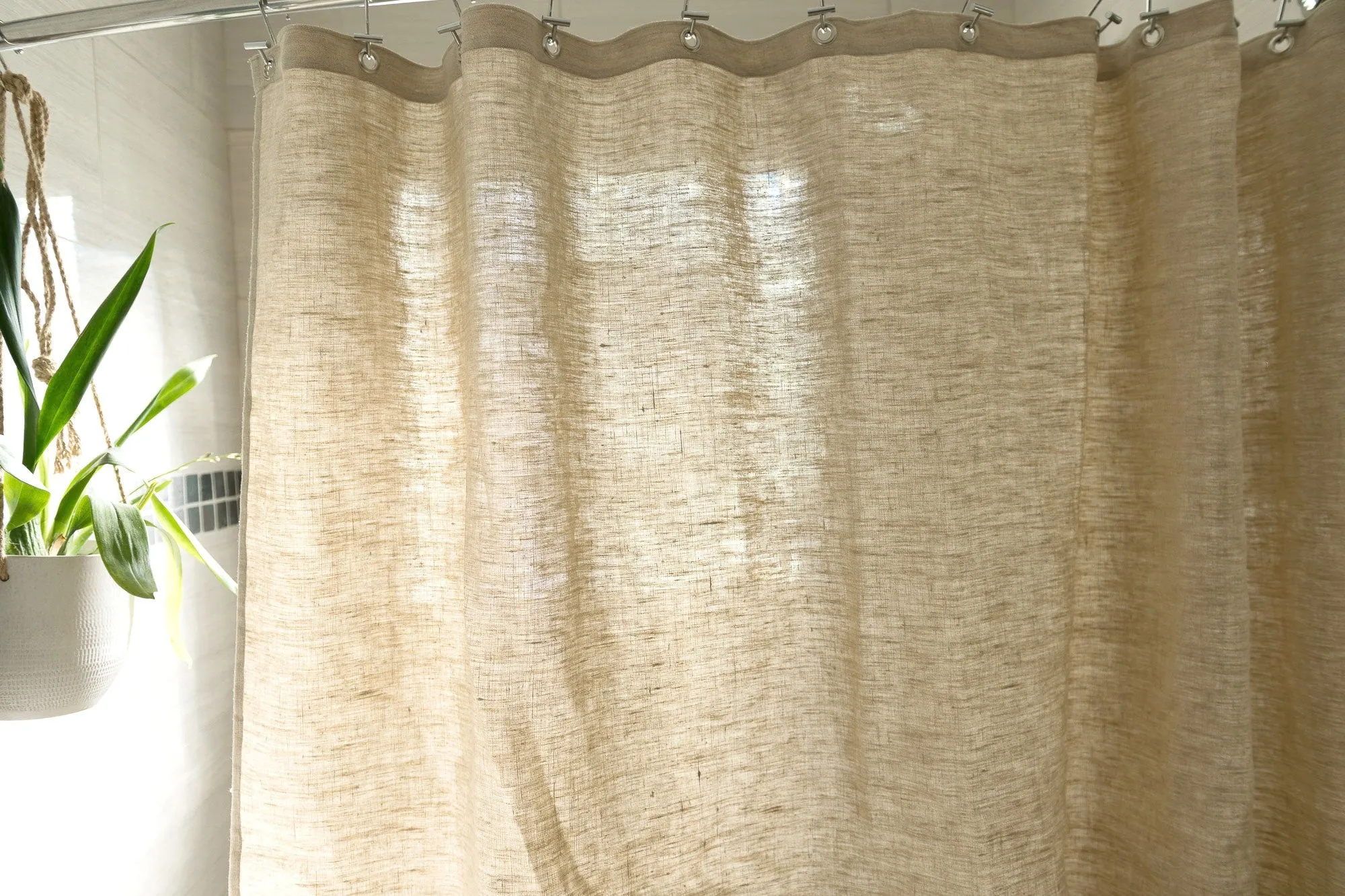 Eco-Friendly Hemp Shower Curtain with Roller Rings