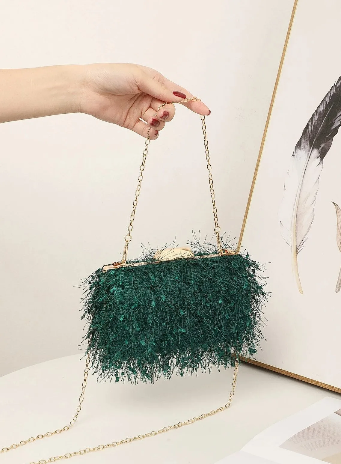 Ellie Fringe Clutch Green