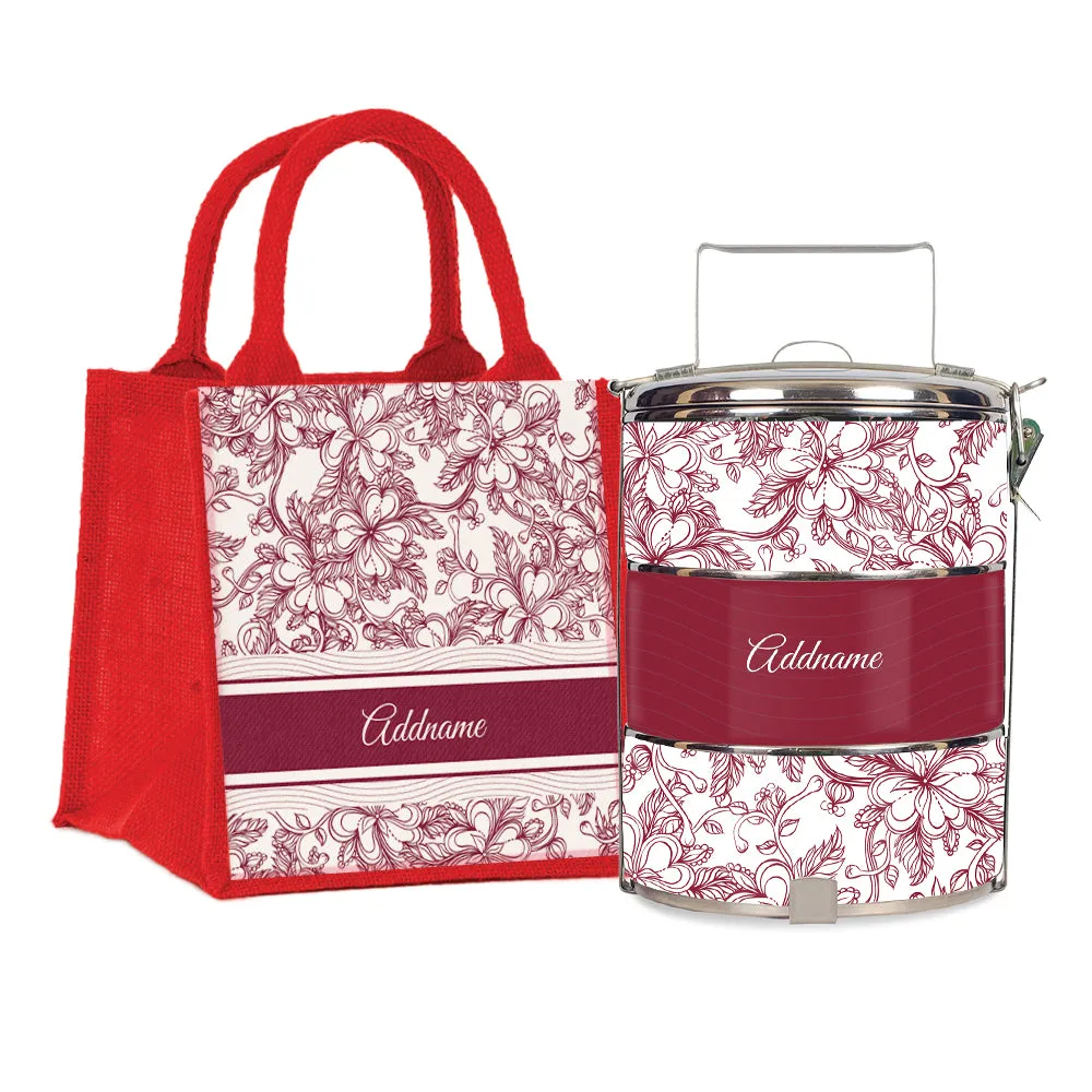 Floral Artline Series 3-Tier Standard Medium 14cm Tiffin Carrier [FREE Custom Add Name]