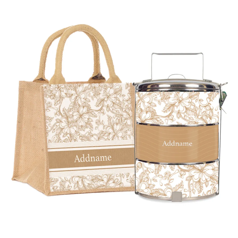 Floral Artline Series 3-Tier Standard Medium 14cm Tiffin Carrier [FREE Custom Add Name]