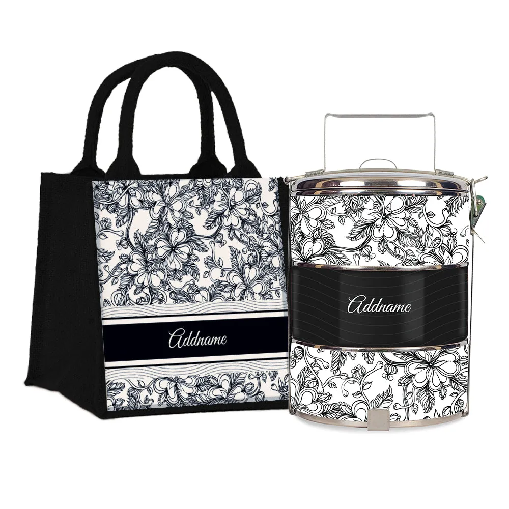 Floral Artline Series 3-Tier Standard Medium 14cm Tiffin Carrier [FREE Custom Add Name]