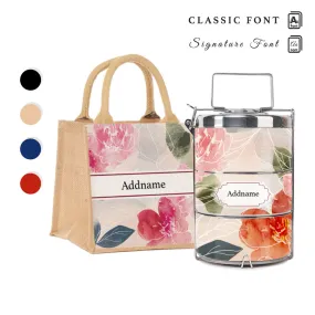 Floral Hues Flora Series 3-Tier Premium Small 11.5cm Tiffin Carrier [FREE Custom Add Name]