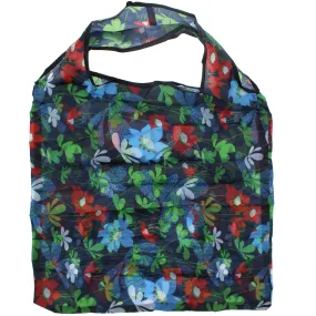 Floral Print Navy Blue Shopping Bag in Pocket Pouch