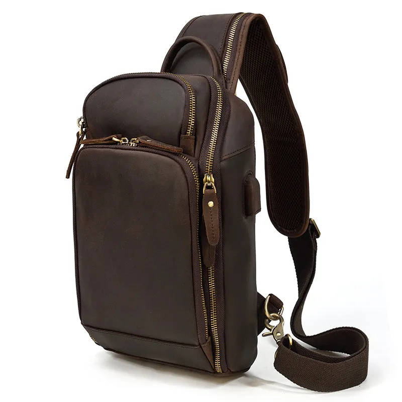 Full Grain Leather Chest Sling Bag Crossbody Fanny Pack