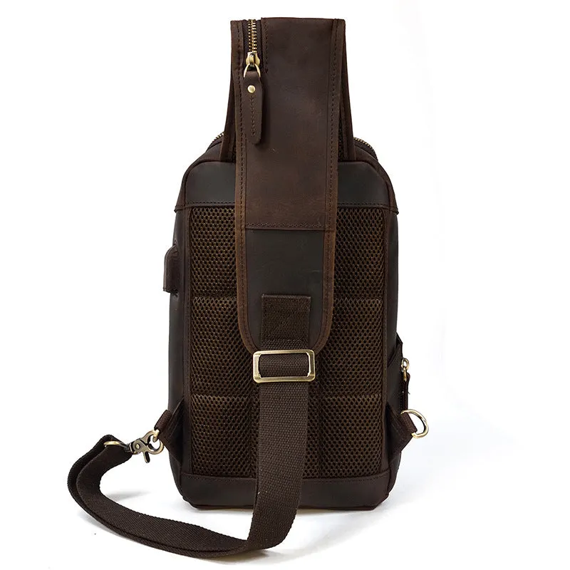 Full Grain Leather Chest Sling Bag Crossbody Fanny Pack