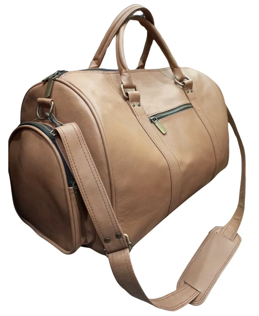 Genuine Leather Duffle Travelling Bag Tan Color - LB004