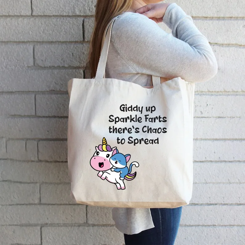 Giddy up Sparkle Farts There’s Chaos to Spread Tote Bag, Funny Tote Bag